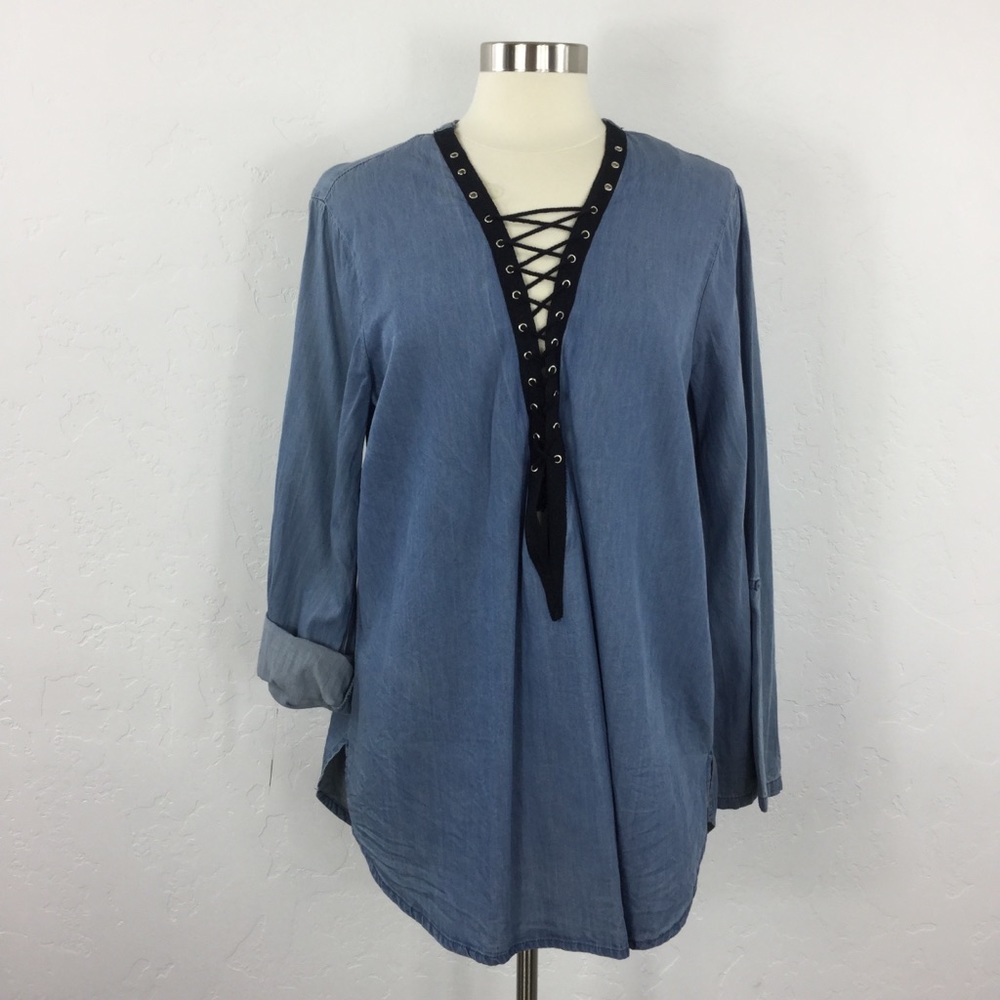 Charlotte Russe Chambray Denim Tunic Shirt Dress